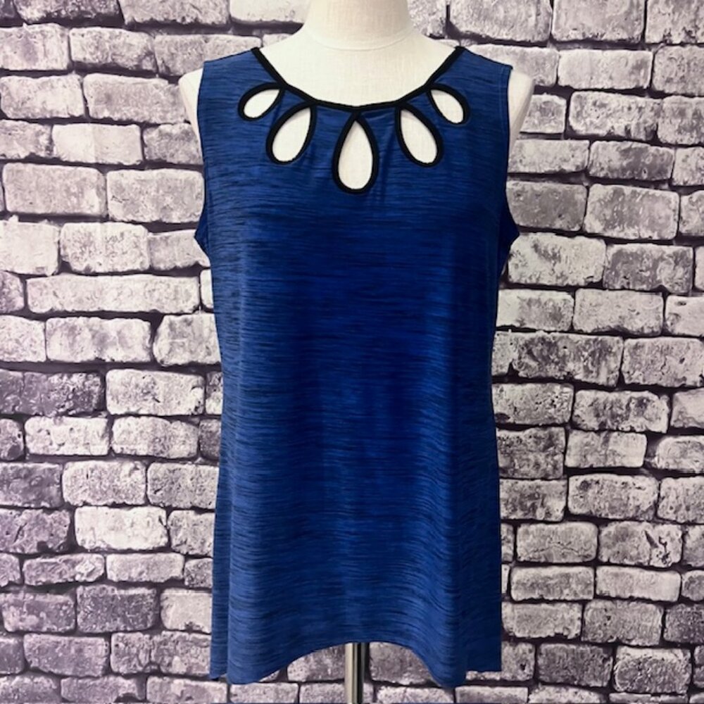Susan Lawrence Blue & Black Heathered Sleeveless Blouse Size XL